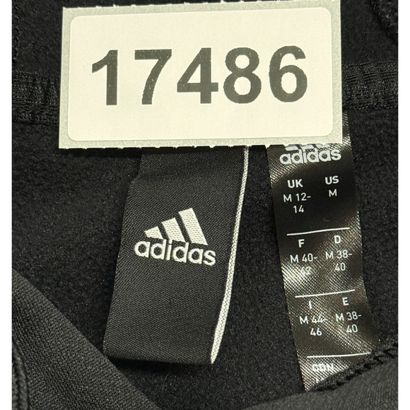 Adidas Hoodie Womens Medium Black White Aeroready Fleece Lined Logo Spellout - Picture 14 of 14